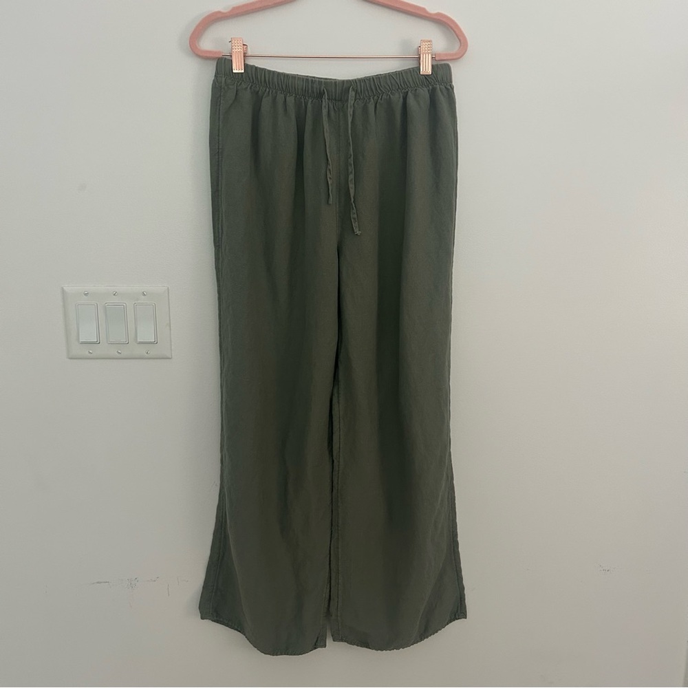 Yarn & Sea Olive Green Linen Blend Wide Leg Pants Women’s Medium